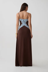 Bray Knit & Lace Maxi Dress - Chocolate/Blue