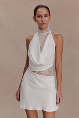 Arra Chiffon And Lace Halter Mini Dress - White