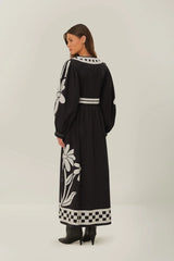 Black Nature Buttoned Maxi Dress