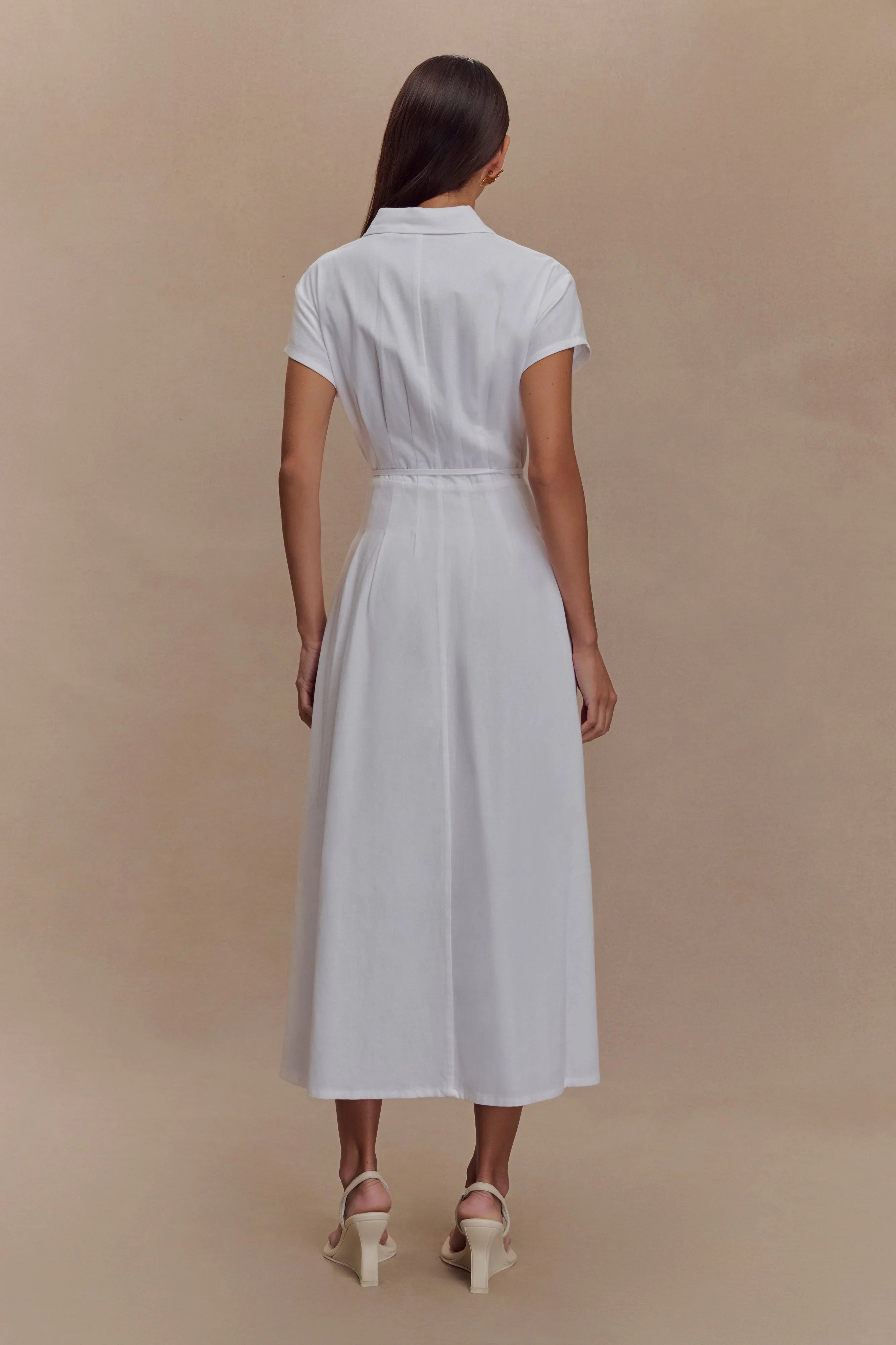 Aysha Buttoned Linen Midi Dress - White