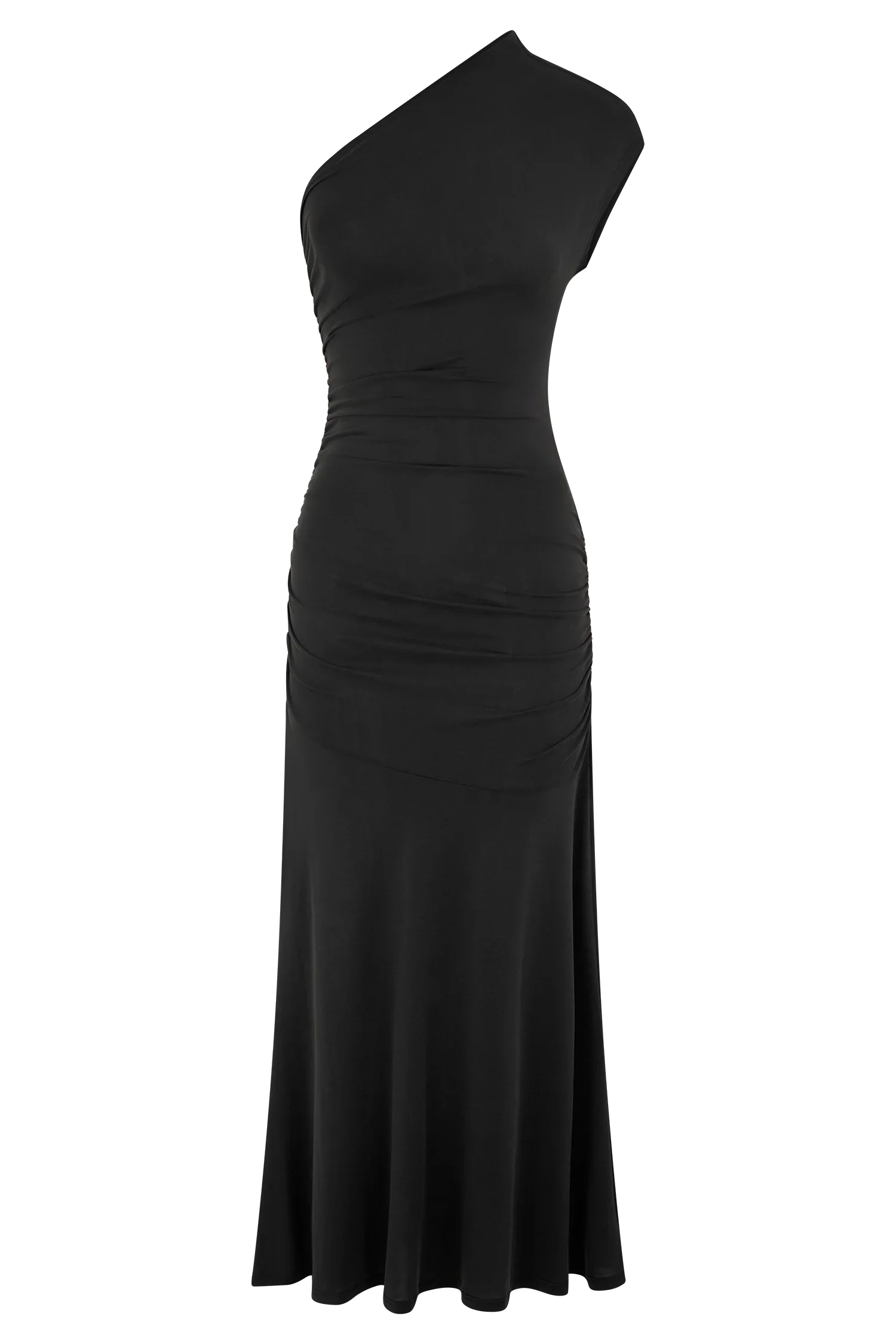 Chloe Peached Jersey One Shoulder Midi Dress - Black