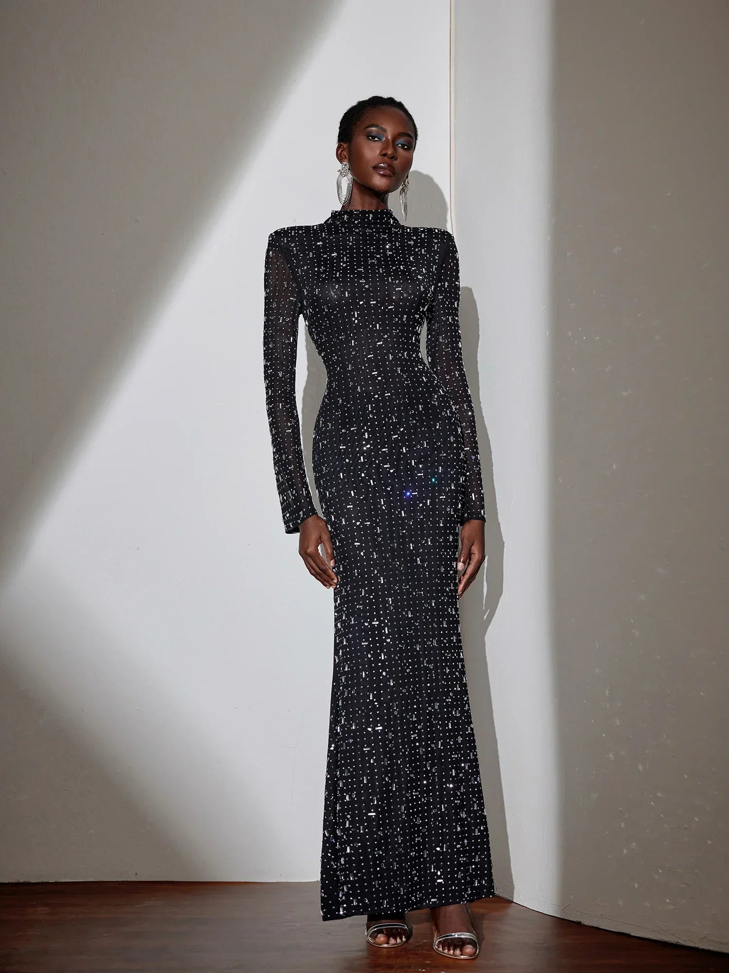 Black Evening Dress with Diamond Embellishments
