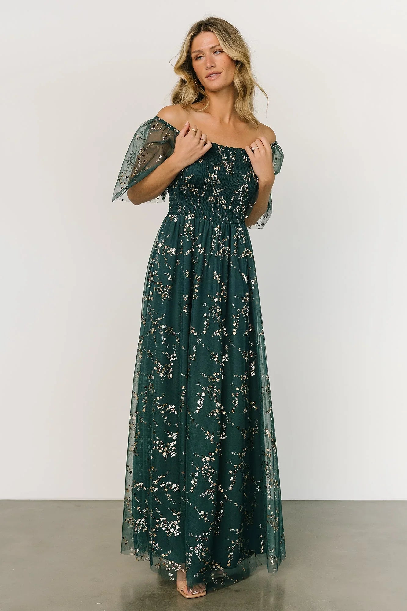 Cassandra Tulle Maxi Dress | Green + Gold