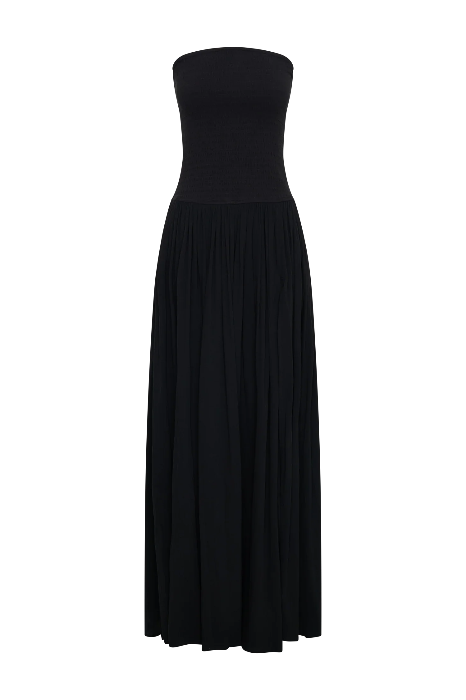 Maureen Cotton Shirring Maxi Dress - Black
