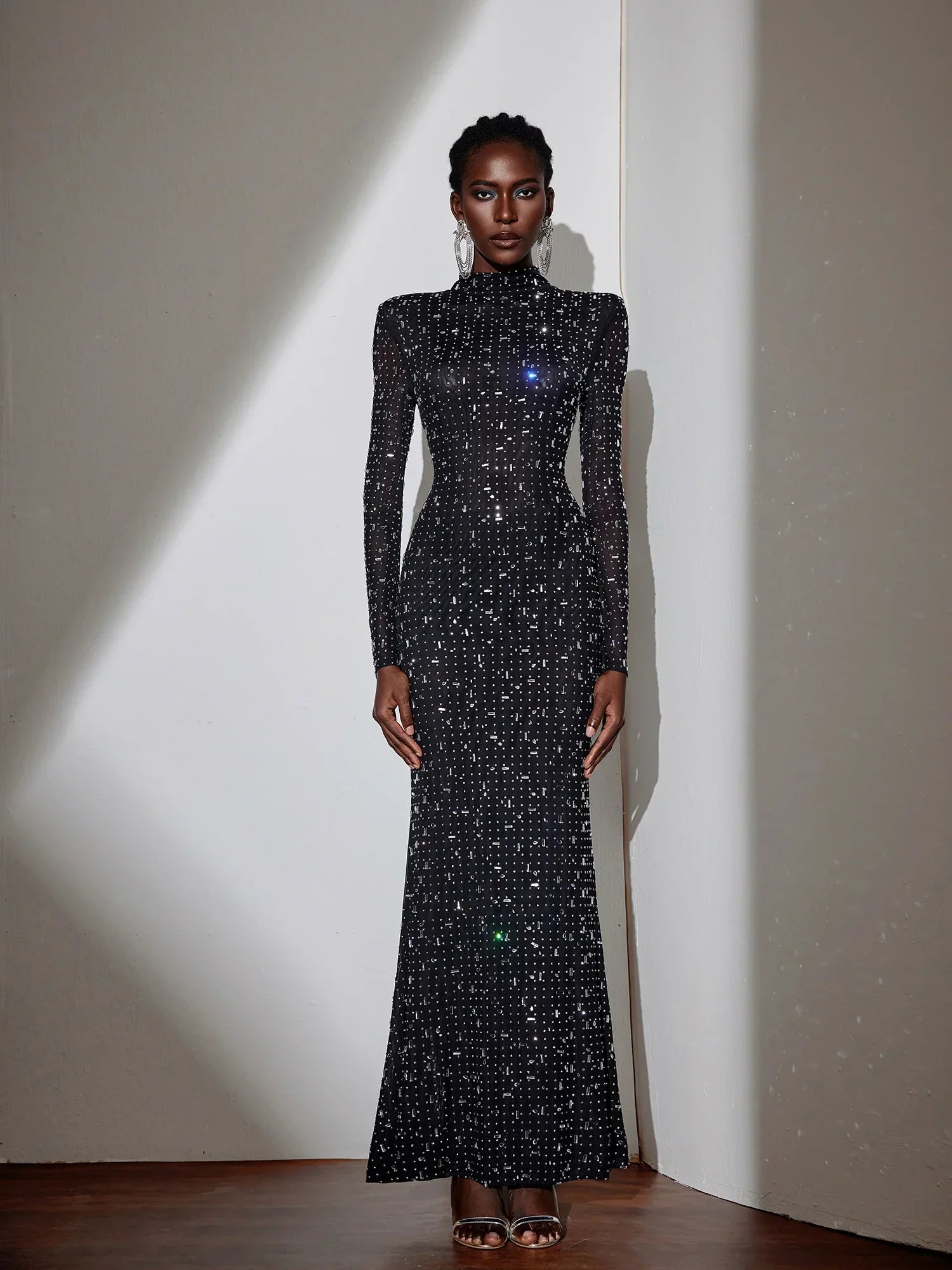 Black Evening Dress with Diamond Embellishments