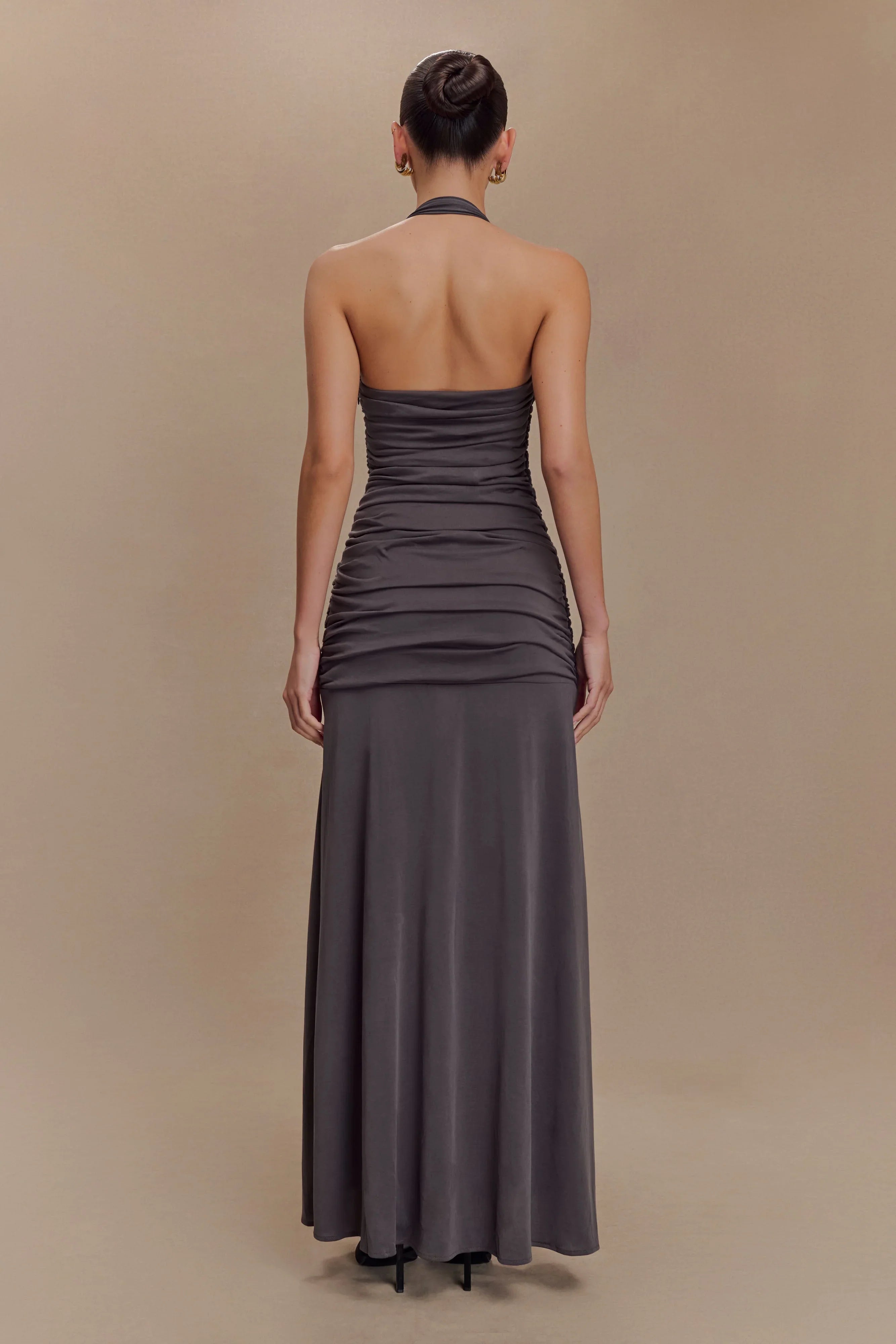 Bentley Peached Jersey Halter Maxi Dress - Charcoal