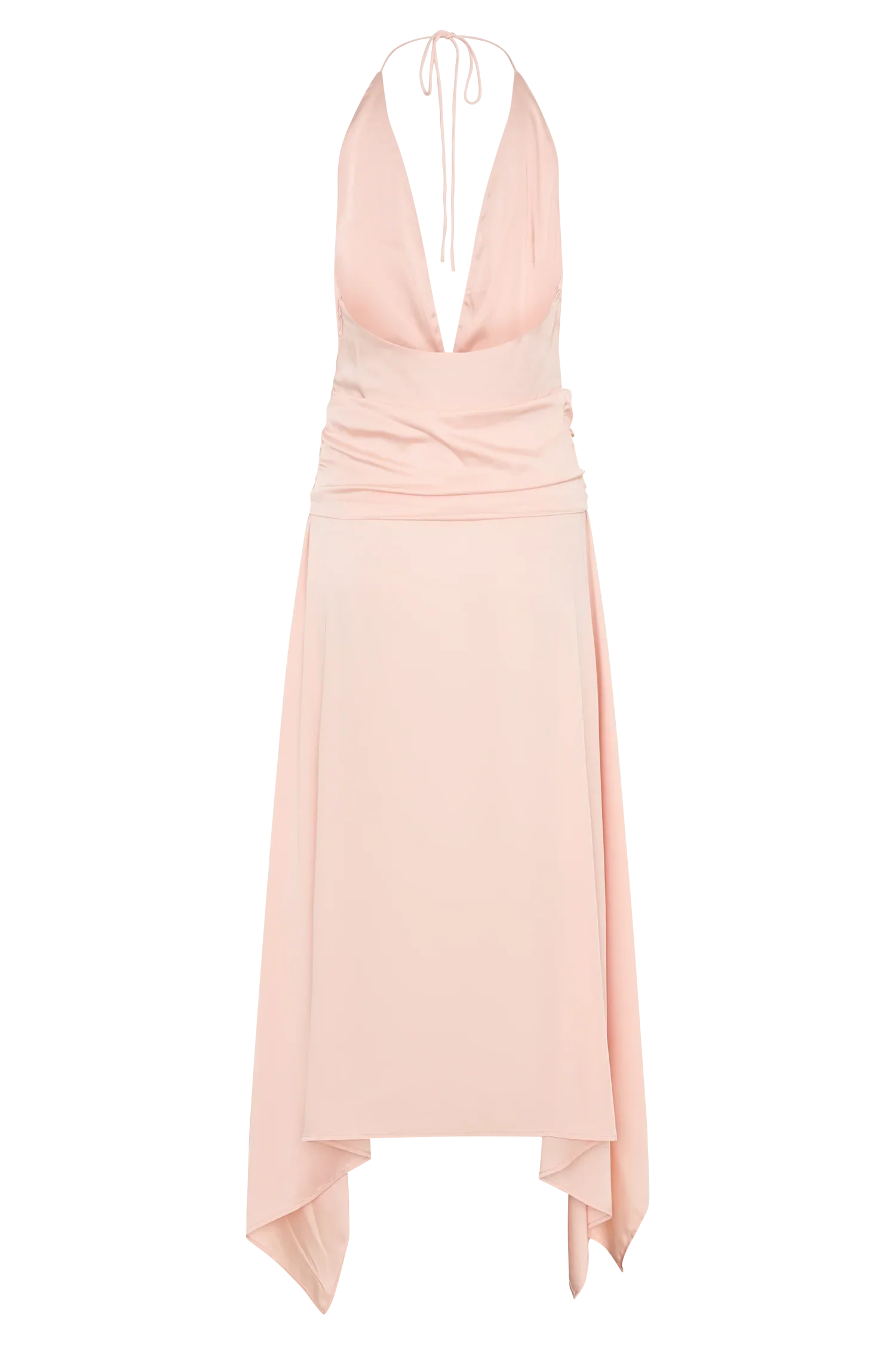 Cyra Plunge Satin Midi Dress - Peach