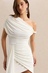 Dalina | White Asymmetric-Neck Mini Dress With Sash-Detail
